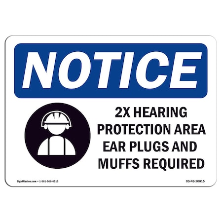 Signmission OSHA Sign, 2X Hearing Protection Area Ear With Symbol, 10in X 7in Decal, 10" W, 7" H, Landscape OS-NS-D-710-L-10015